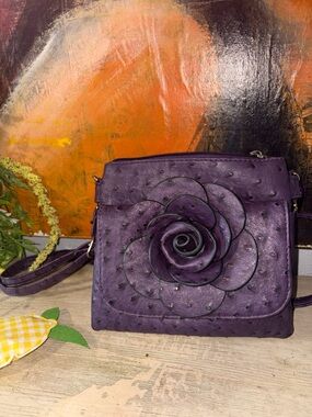 Purple Floral Accent Crossbody Bag - Women